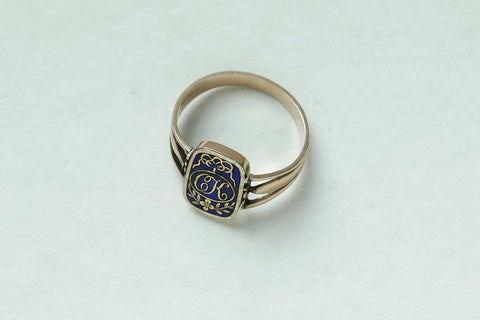 Georgian Blue Enamel Swivel Ring