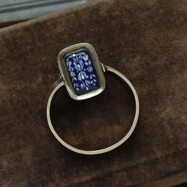 Georgian Blue Enamel Swivel Ring