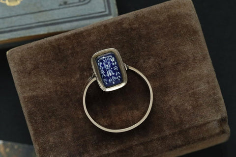 Georgian Blue Enamel Swivel Ring