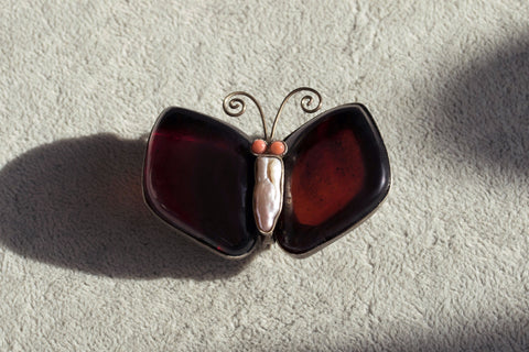 Large Amber Butterfly Brooch