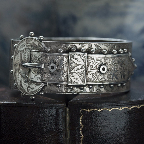 Victorian Sterling Wide Buckle Bangle	