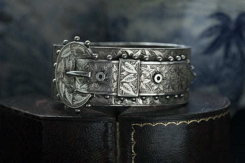 Victorian Sterling Wide Buckle Bangle	