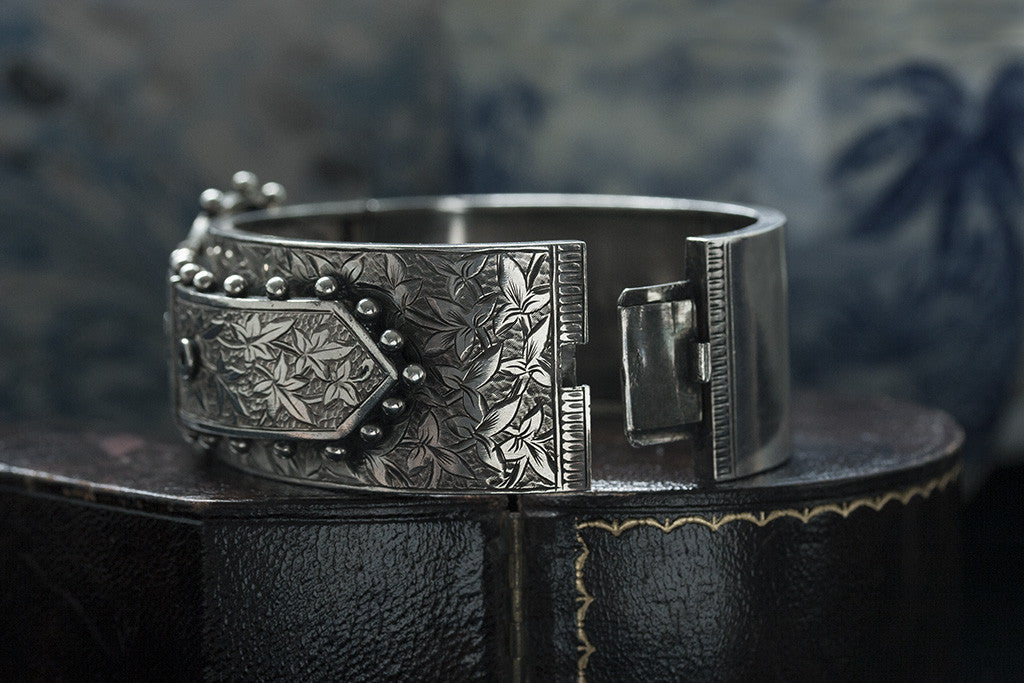 Victorian Sterling Wide Buckle Bangle	