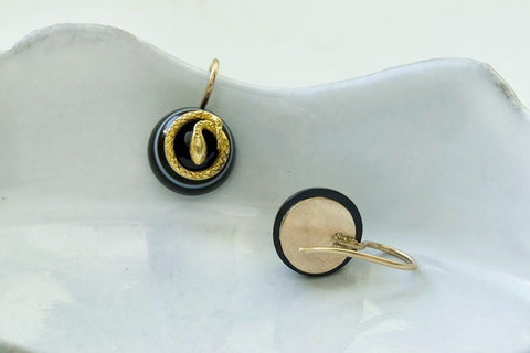 Victorian Bulls Eye Agate and Snake Earrings
