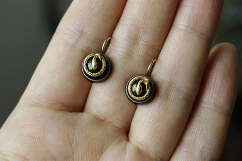 Victorian Bulls Eye Agate and Snake Earrings