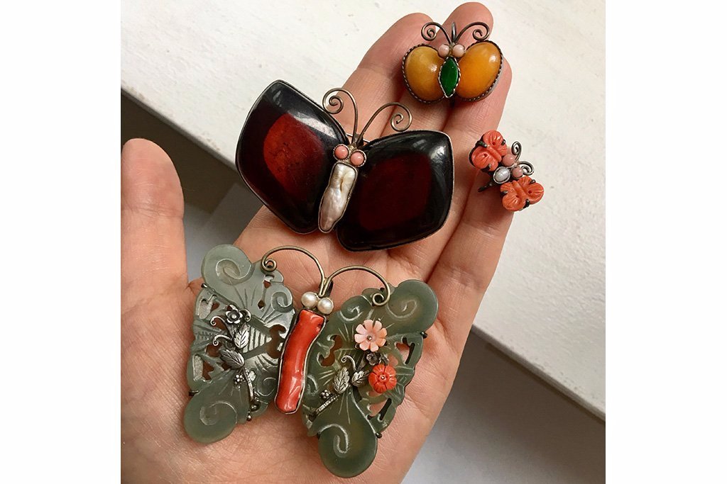 Large Amber Butterfly Brooch