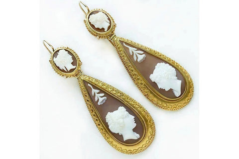 Victorian Etruscan Revival Cameo Drop Earrings