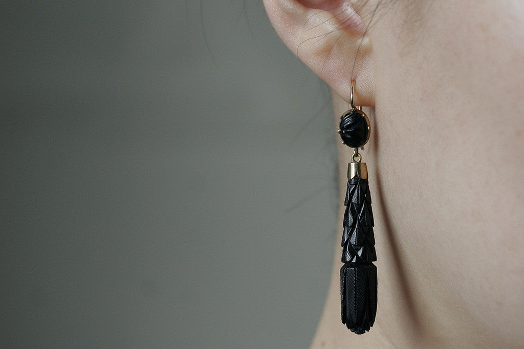 Carved jet earrings discount