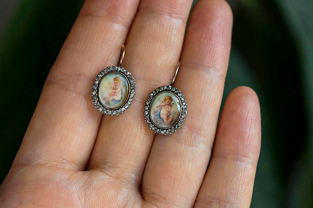 Georgian Diamond Miniature Cherub Earrings