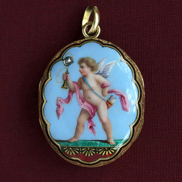 19th Century Enamel Cherub Locket.