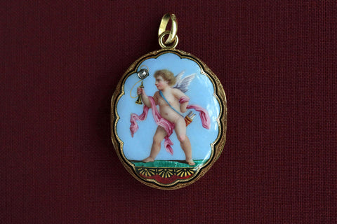 19th Century Enamel Cherub Locket