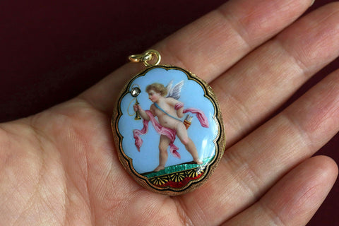 19th Century Enamel Cherub Locket