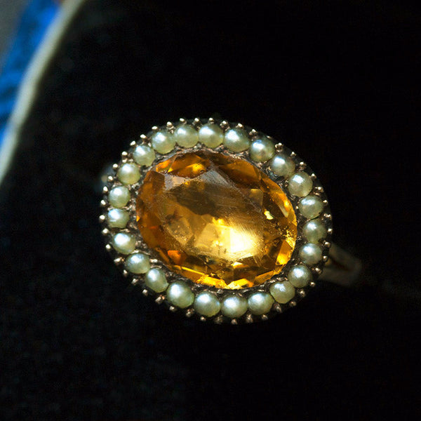 Georgian Citrine Paste and Seed Pearl Ring