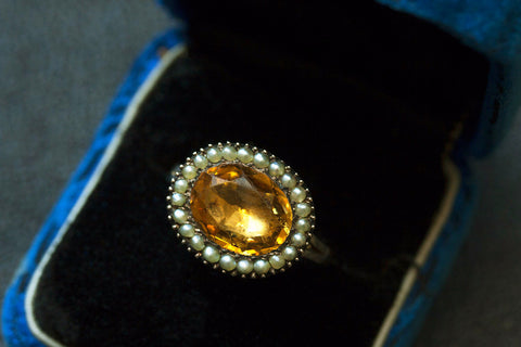 Georgian Citrine Paste and Seed Pearl Ring
