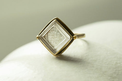 Antique Armorial Clear Tassie Intaglio Ring