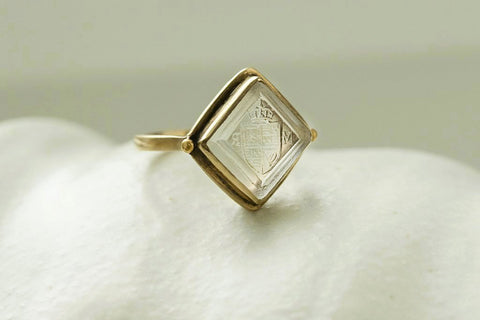 Antique Armorial Clear Tassie Intaglio Ring