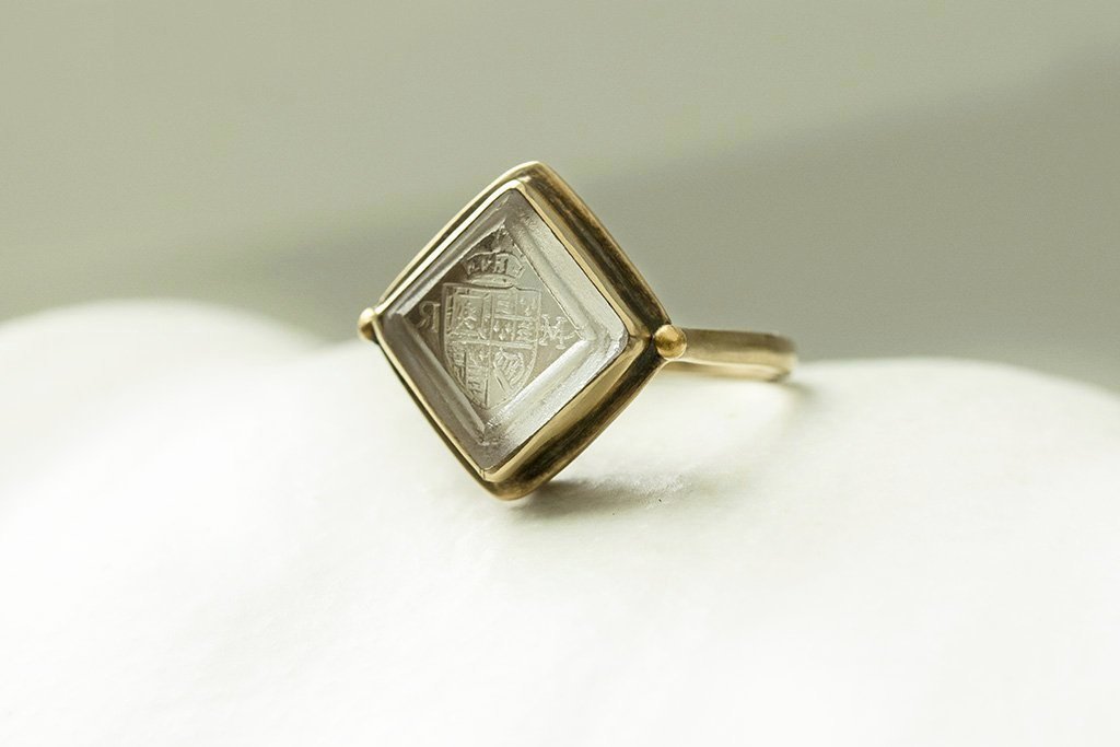 Antique Armorial Clear Tassie Intaglio Ring