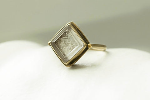 Antique Armorial Clear Tassie Intaglio Ring