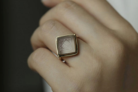 Antique Armorial Clear Tassie Intaglio Ring