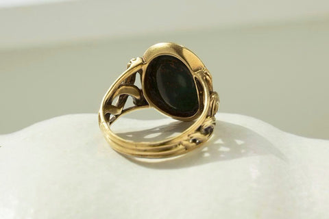 Victorian Bloodstone Intaglio Signet Ring with Coiled Detail