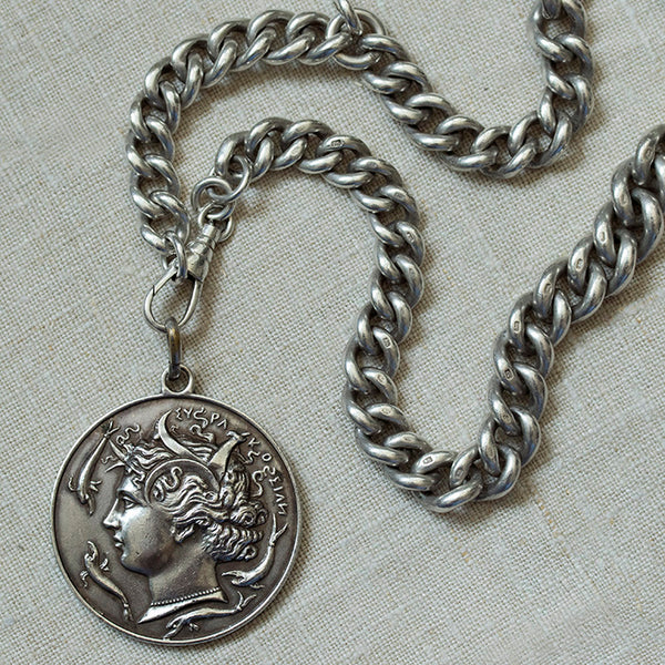 Chunky Sterling Silver Chain & Coin Pendant