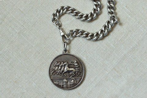 Chunky Sterling Silver Chain & Coin Pendant