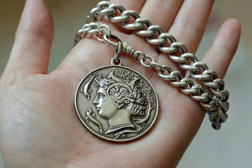 Chunky Sterling Silver Chain & Coin Pendant