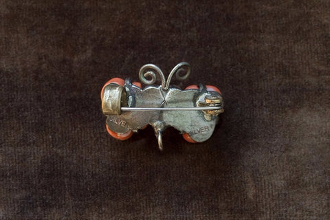 Double Carved Coral Wing Butterfly Brooch
