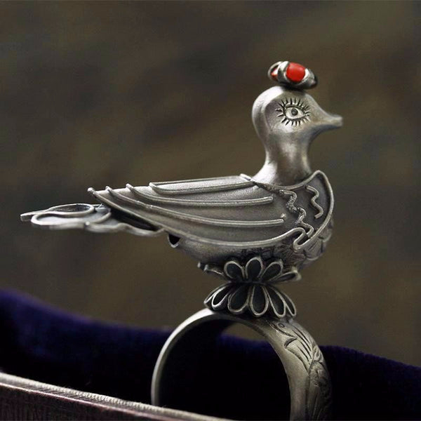 Coral Crown Top Peacock Ring