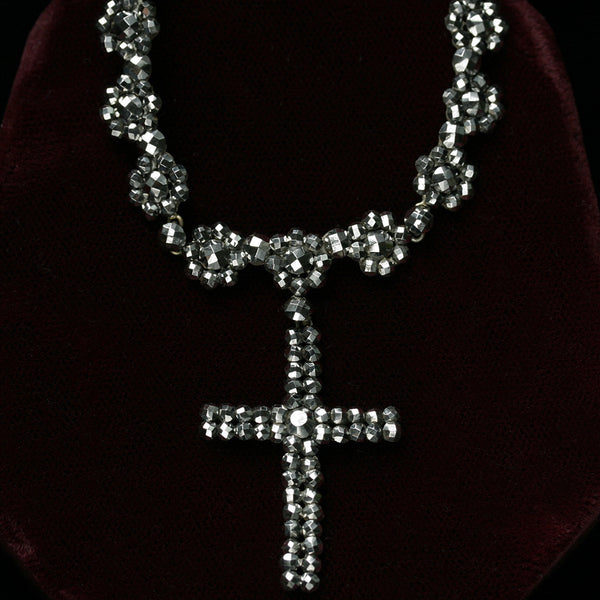 Victorian Cut Steel Necklace with Cross Pendant	