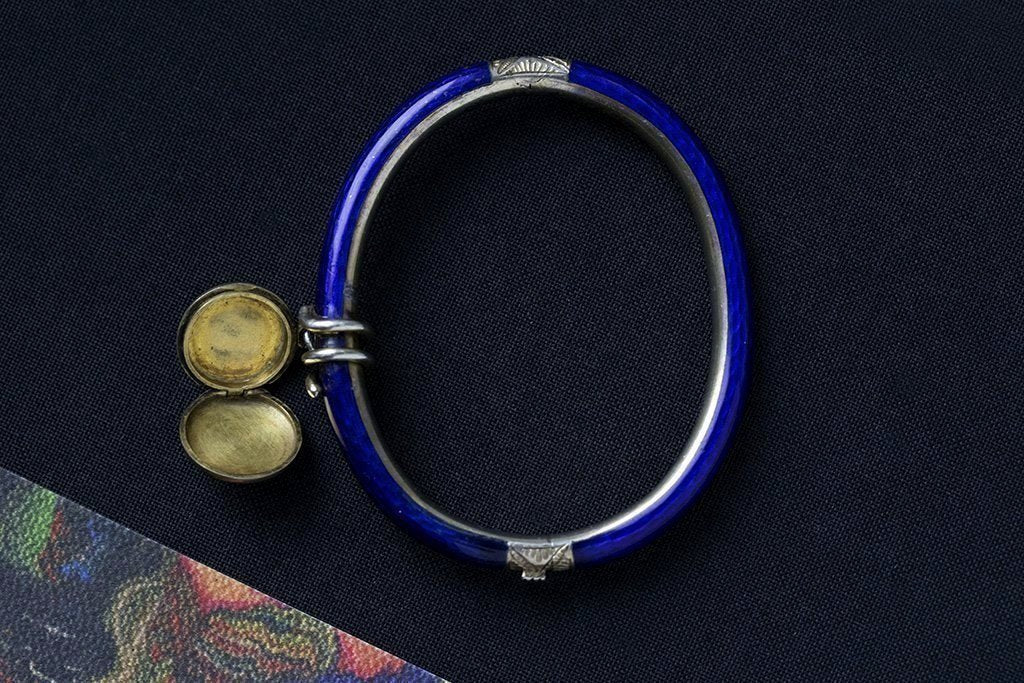 Victorian Blue Enamel 'Think of Me' Locket Bangle