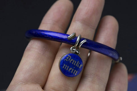 Victorian Blue Enamel 'Think of Me' Locket Bangle
