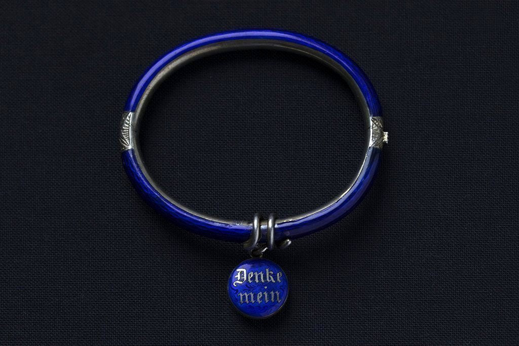 Victorian Blue Enamel 'Think of Me' Locket Bangle