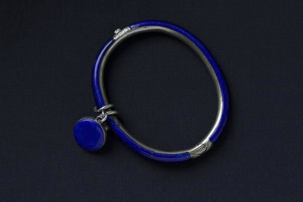 Victorian Blue Enamel 'Think of Me' Locket Bangle
