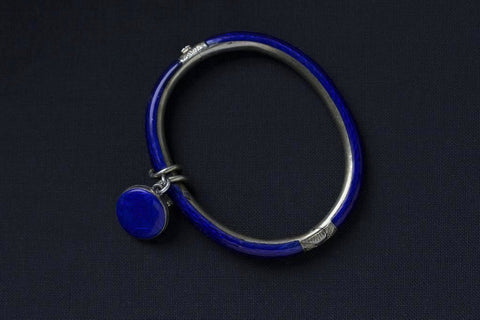 Victorian Blue Enamel 'Think of Me' Locket Bangle