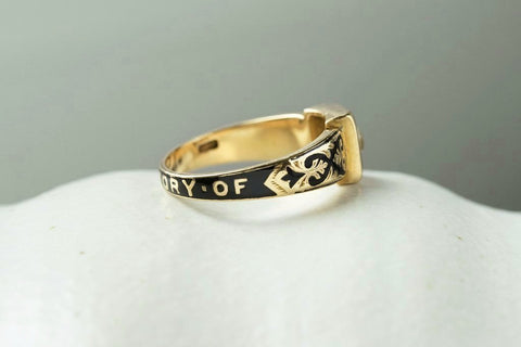 Victorian Diamond Black Enamel Mourning Ring