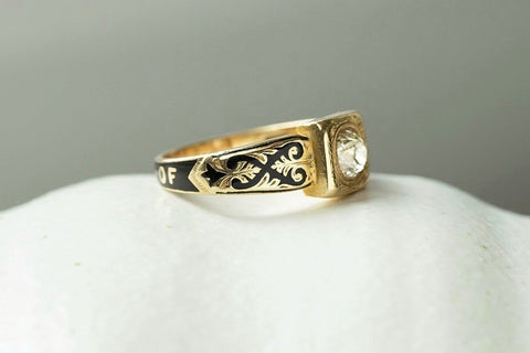 Victorian Diamond Black Enamel Mourning Ring