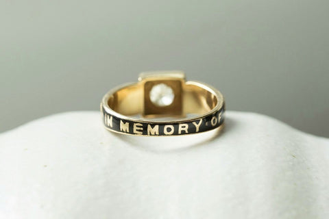 Victorian Diamond Black Enamel Mourning Ring