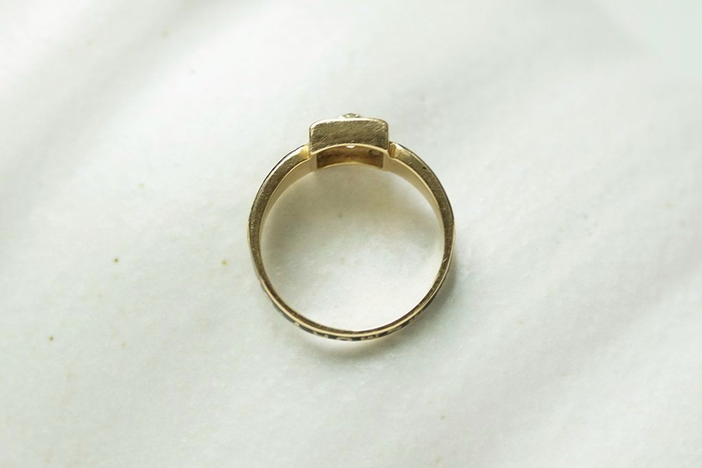 Victorian Diamond Black Enamel Mourning Ring