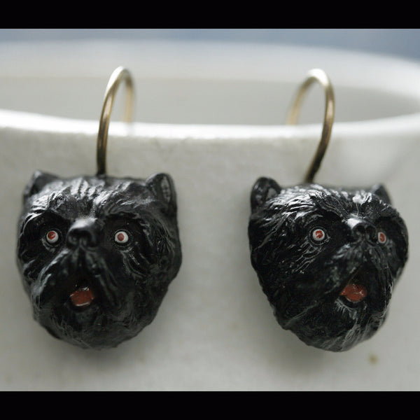 Late Victorian Black Terrier Earrings