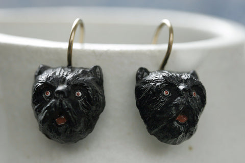Late Victorian Black Terrier Earrings
