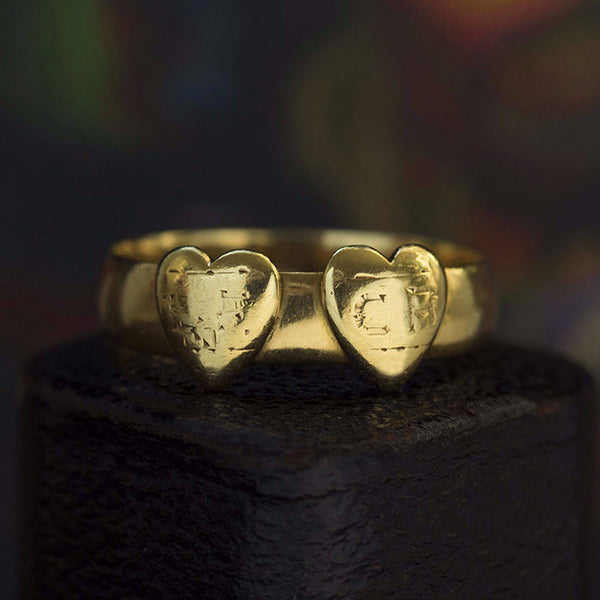 Victorian Double Heart Gold Ring