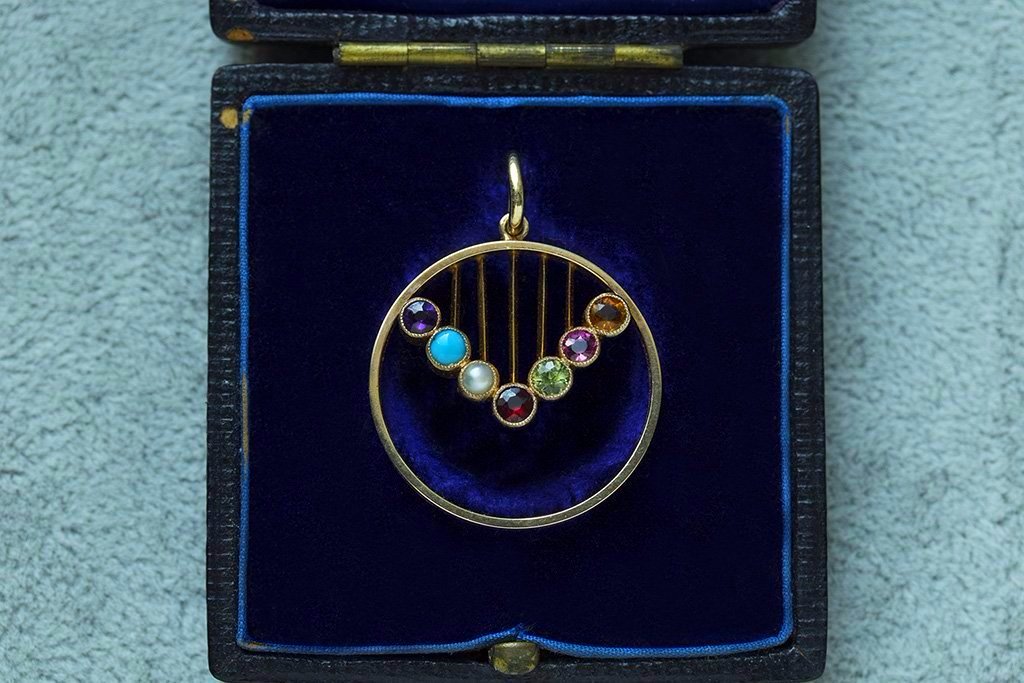 Edwardian Multi Stone Pendant with Antique Box