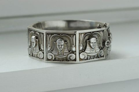 Egyptian Revival Sterling Silver Bangle