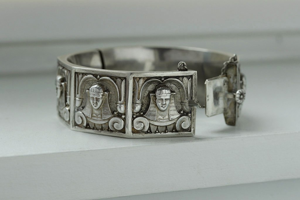 Egyptian Revival Sterling Silver Bangle