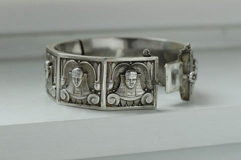 Egyptian Revival Sterling Silver Bangle