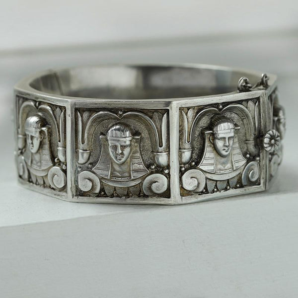 Egyptian Revival Sterling Silver Bangle