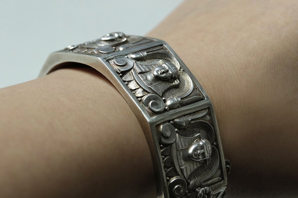 Egyptian Revival Sterling Silver Bangle