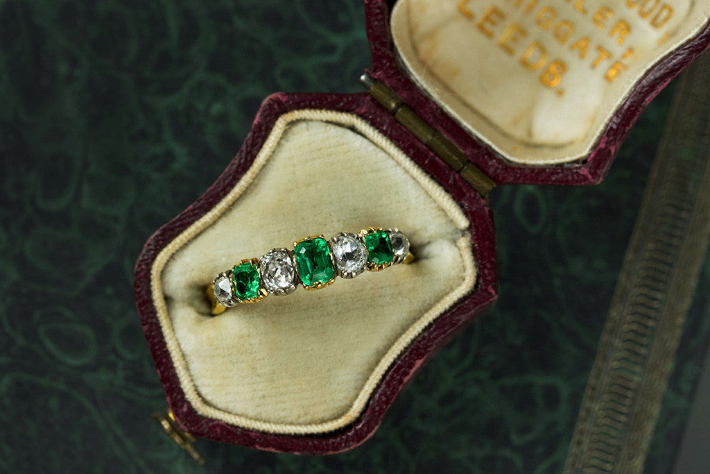 Georgian Diamond and Emerald Half Hoop Ring