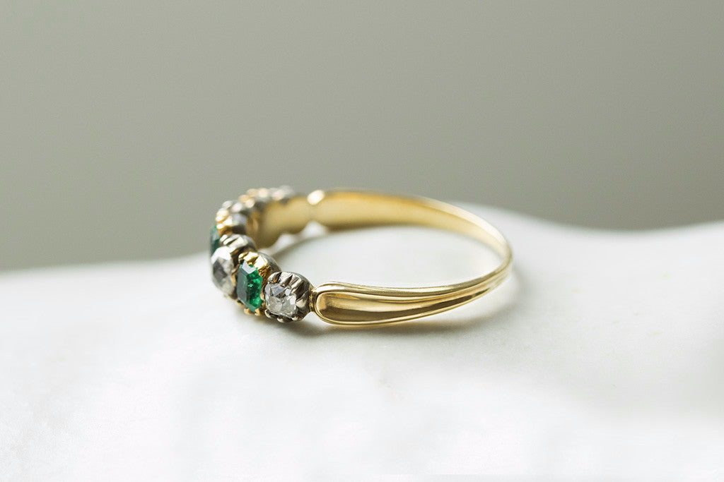 Georgian Diamond and Emerald Half Hoop Ring